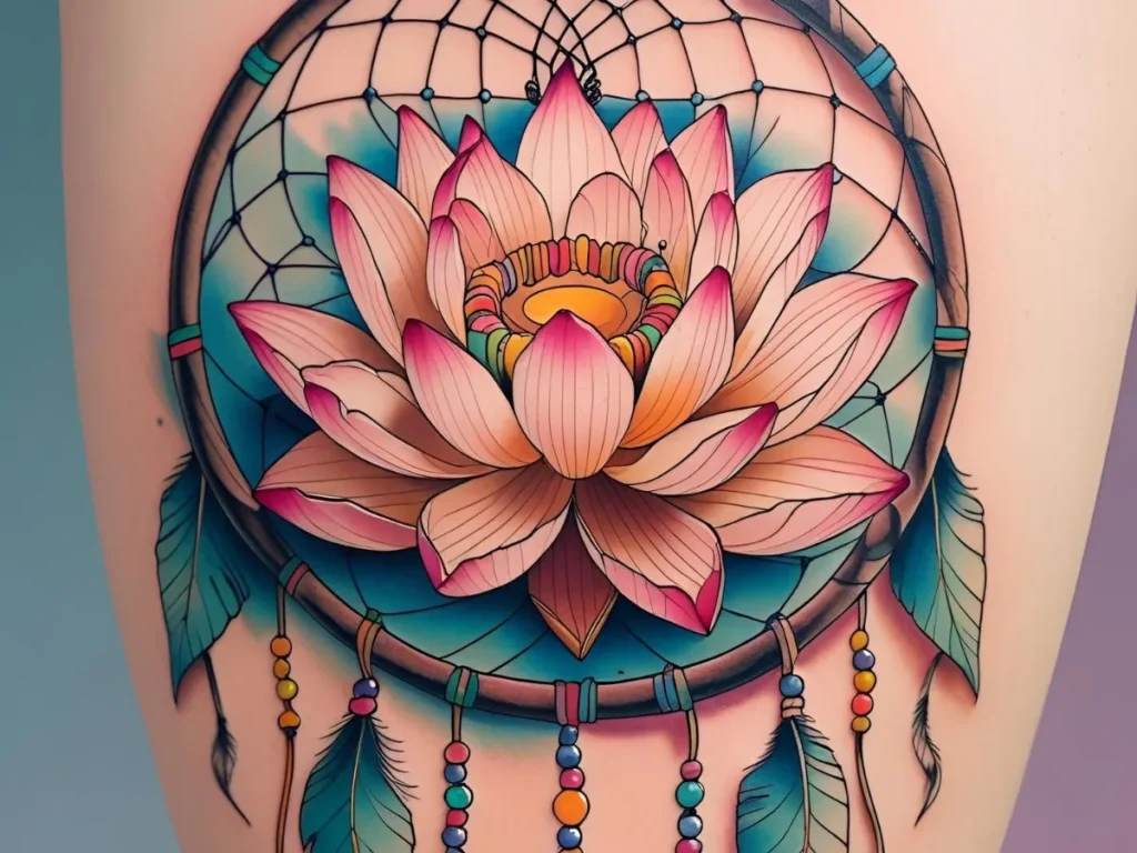 Lotus Flower Dream Catcher Tattoo 